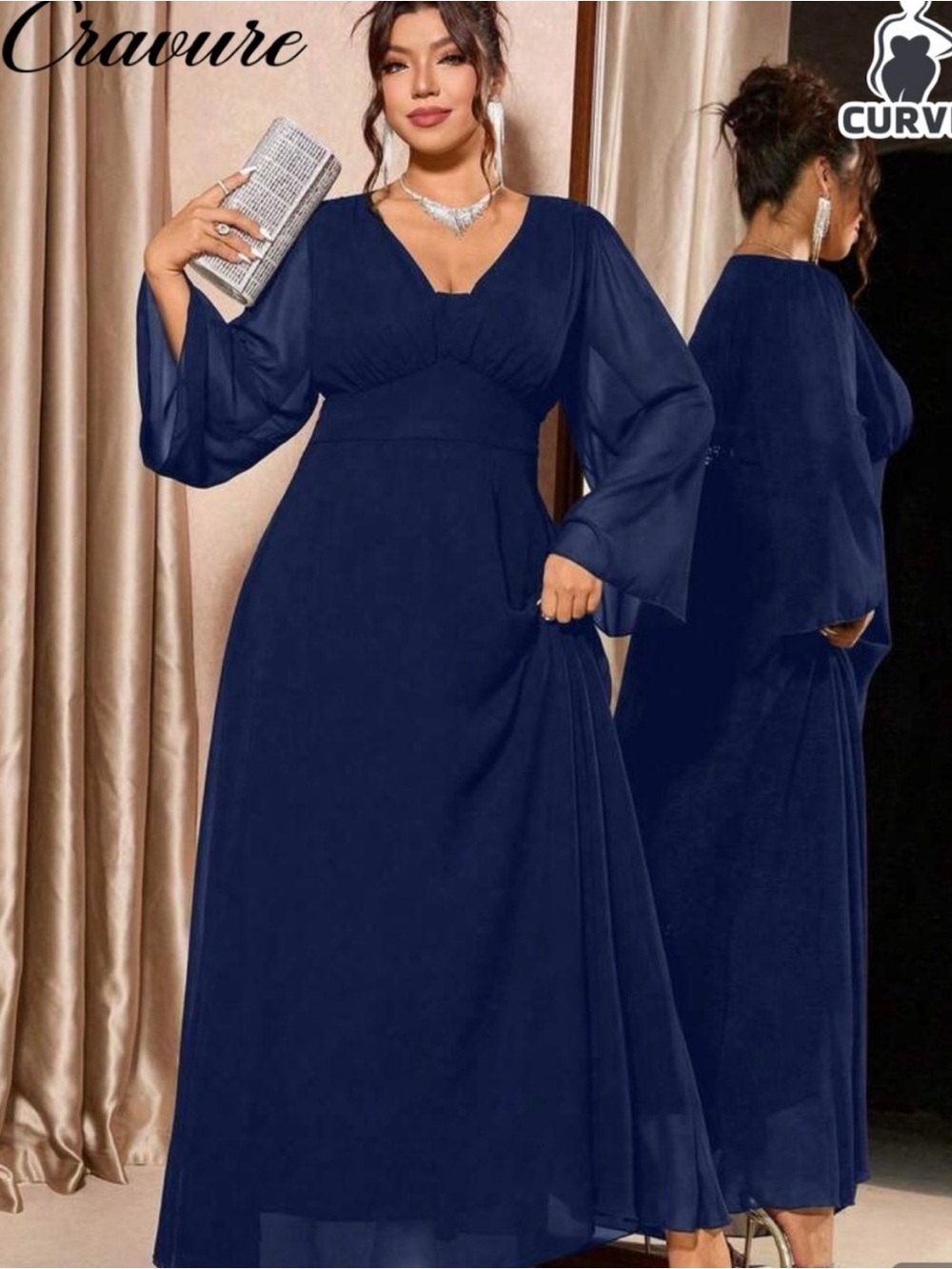 Navy Long Sleeve formal Dress